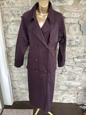 Vintage Women's Double-Breasted Trench Coat - Plum